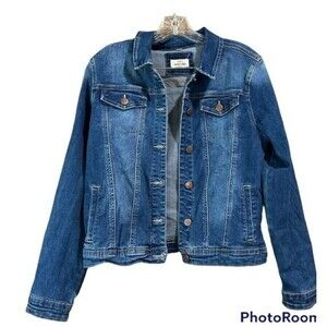 Women’s Medium Denim Jean Jacket Blue Button Front Faded By Skinny Fries